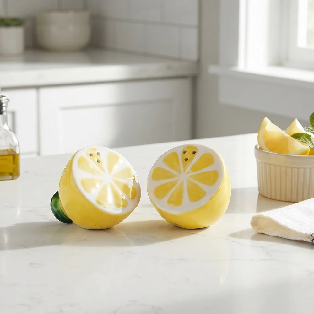 DOIY Design Acid Lemon Ceramic Salt and Pepper Shakers Set